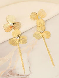VOGUE PANASH Gold-Plated Artificial Stones Studded Floral Shaped Drop Earrings