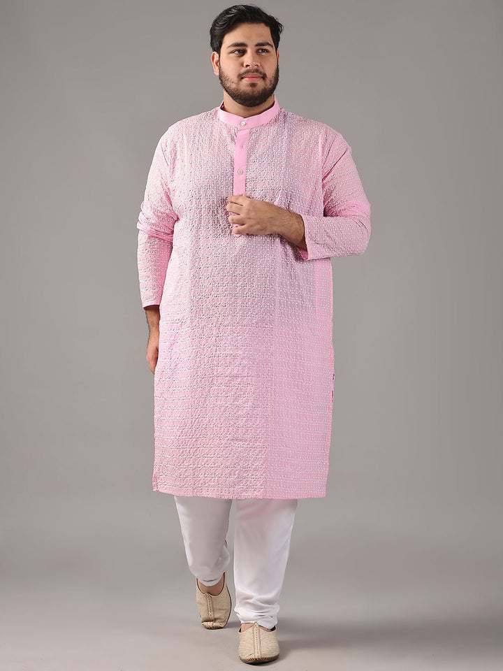 SOJANYA PLUS Size Embroidered Thread Work Band Collar Pure Cotton Straight Kurta