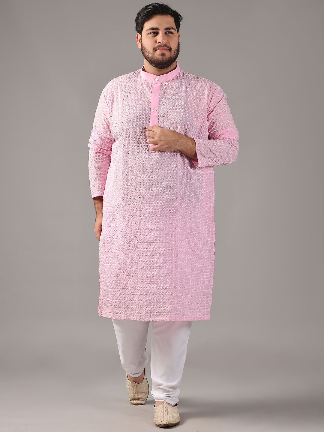 SOJANYA PLUS Size Embroidered Thread Work Band Collar Pure Cotton Straight Kurta