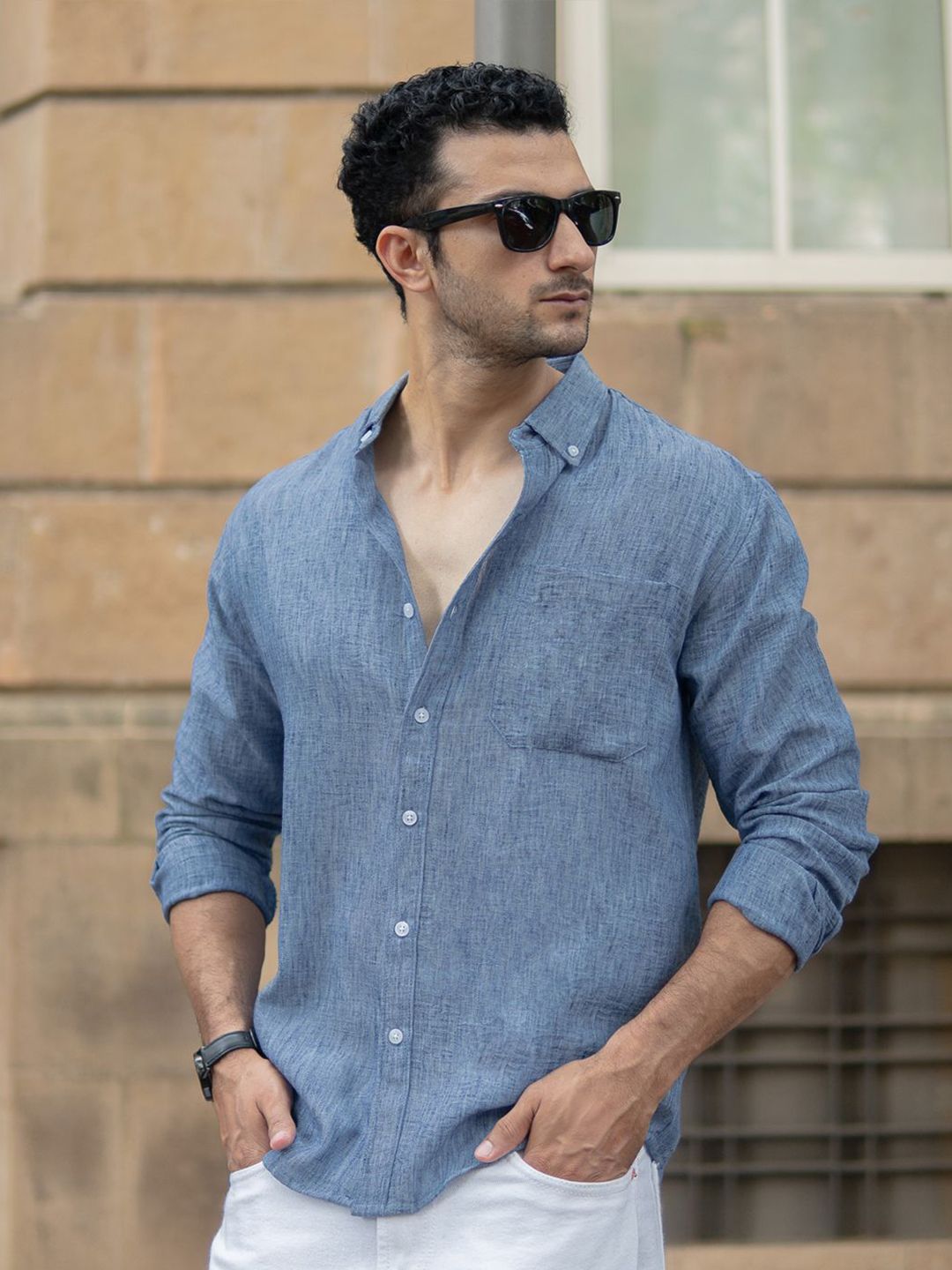 Powerlook Textured Button-Down Collar Shirt