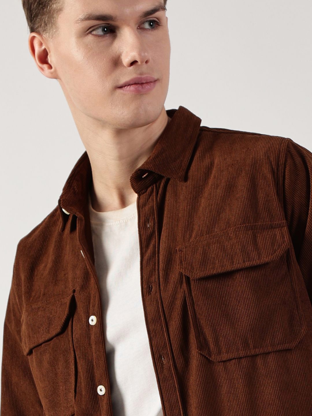 Thomas Scott Men Premium Slim Fit Opaque Corduroy Casual Shirt