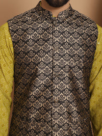 Anouk Green Ethnic Motifs Woven Design Straight Kurta With Churidar & Nehru Jacket