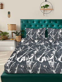 KLOTTHE Grey Geometric Printed Flat 300 TC Woolen King Double Bedsheet With 2 Pillow Cover