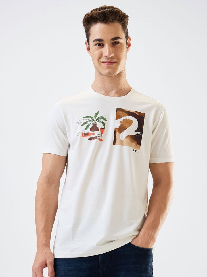 SPYKAR Men Graphic Printed Round Neck Cotton Slim Fit T-shirt