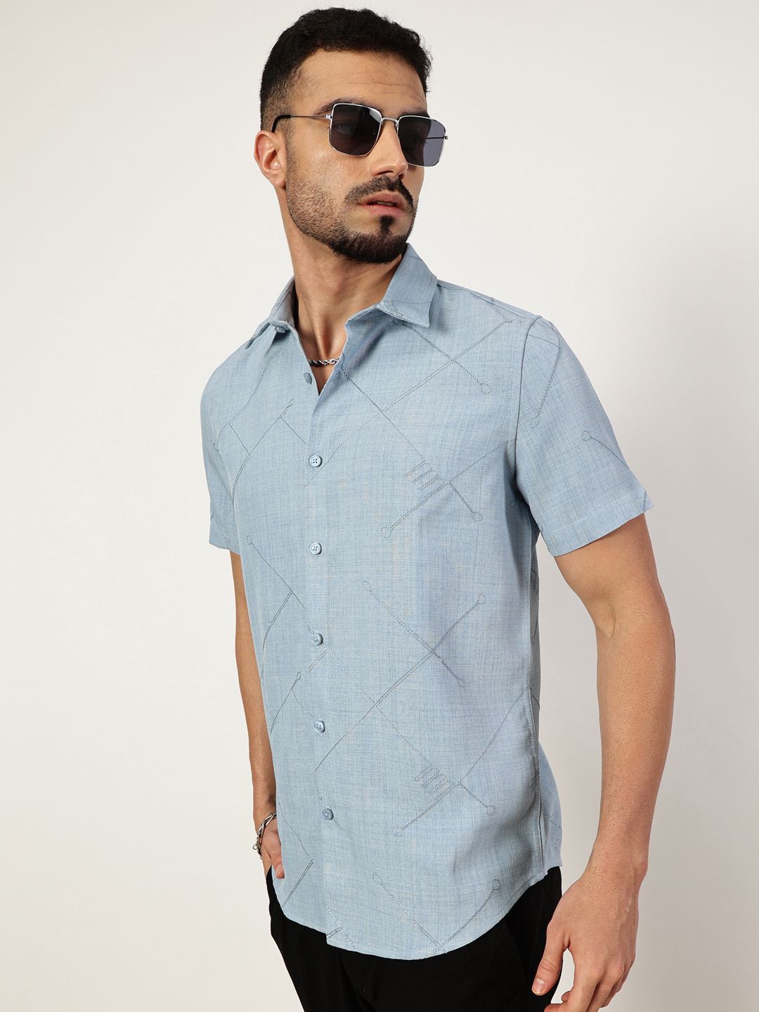 Thomas Scott Men Premium Spread Collar Checked Slim Fit Casual Shirt