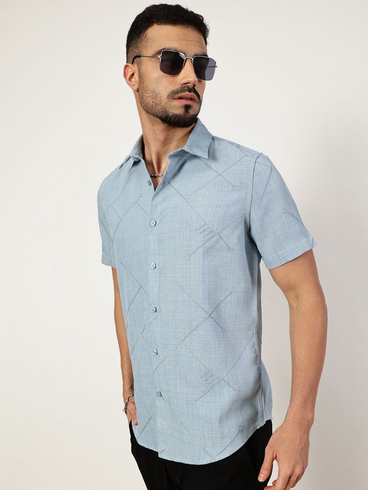 Thomas Scott Men Premium Spread Collar Checked Slim Fit Casual Shirt