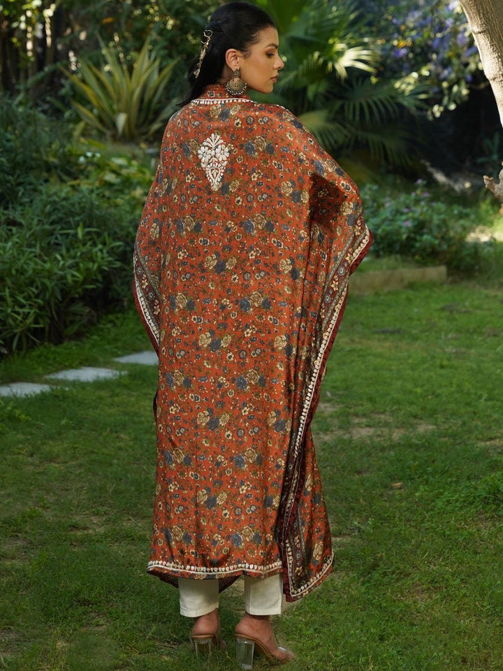 House of Chikankari Women Printed Chikankari Crepe Kaftan Kurta