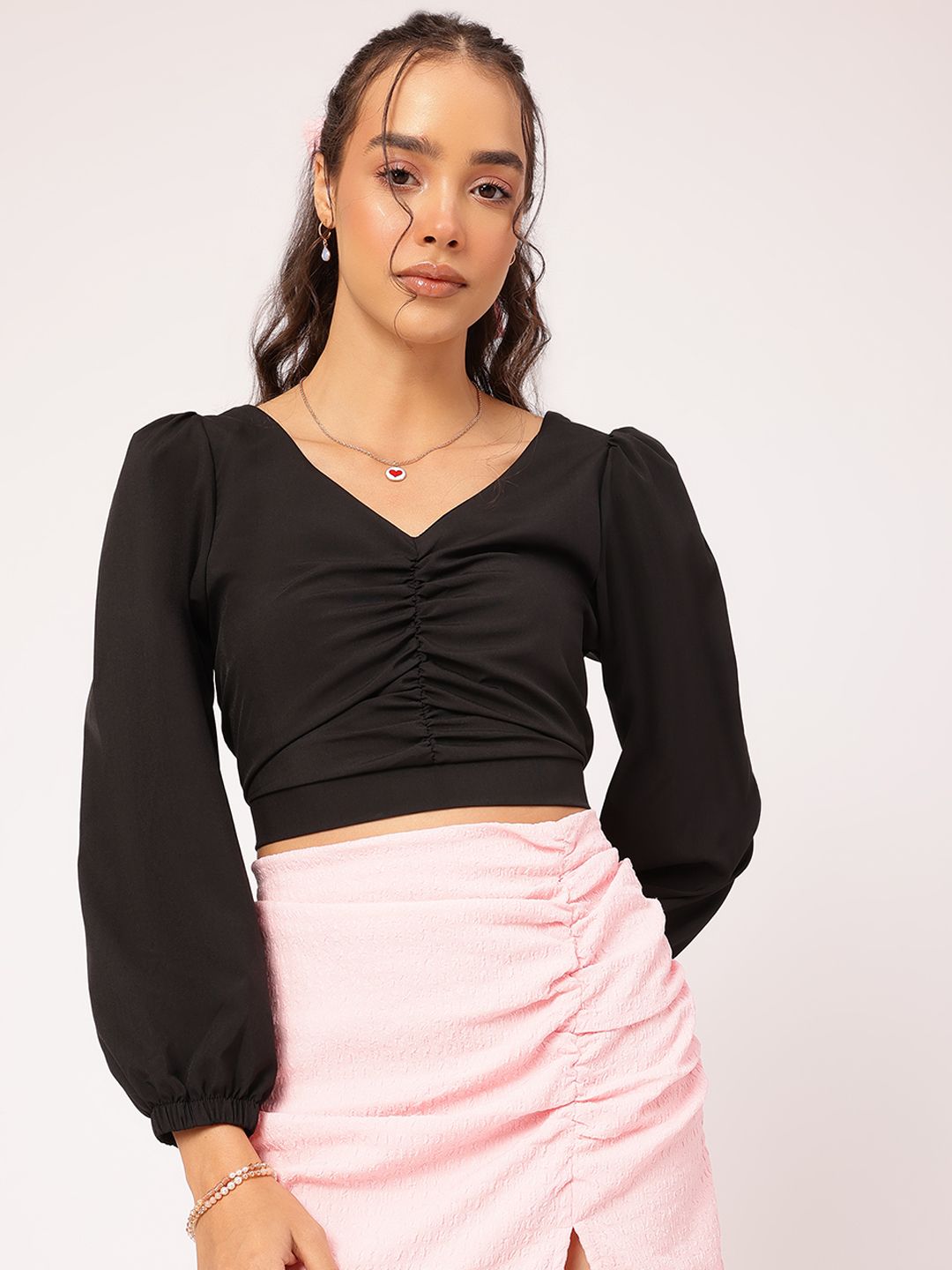 DressBerry Cinched Chic Ruched Crop Top