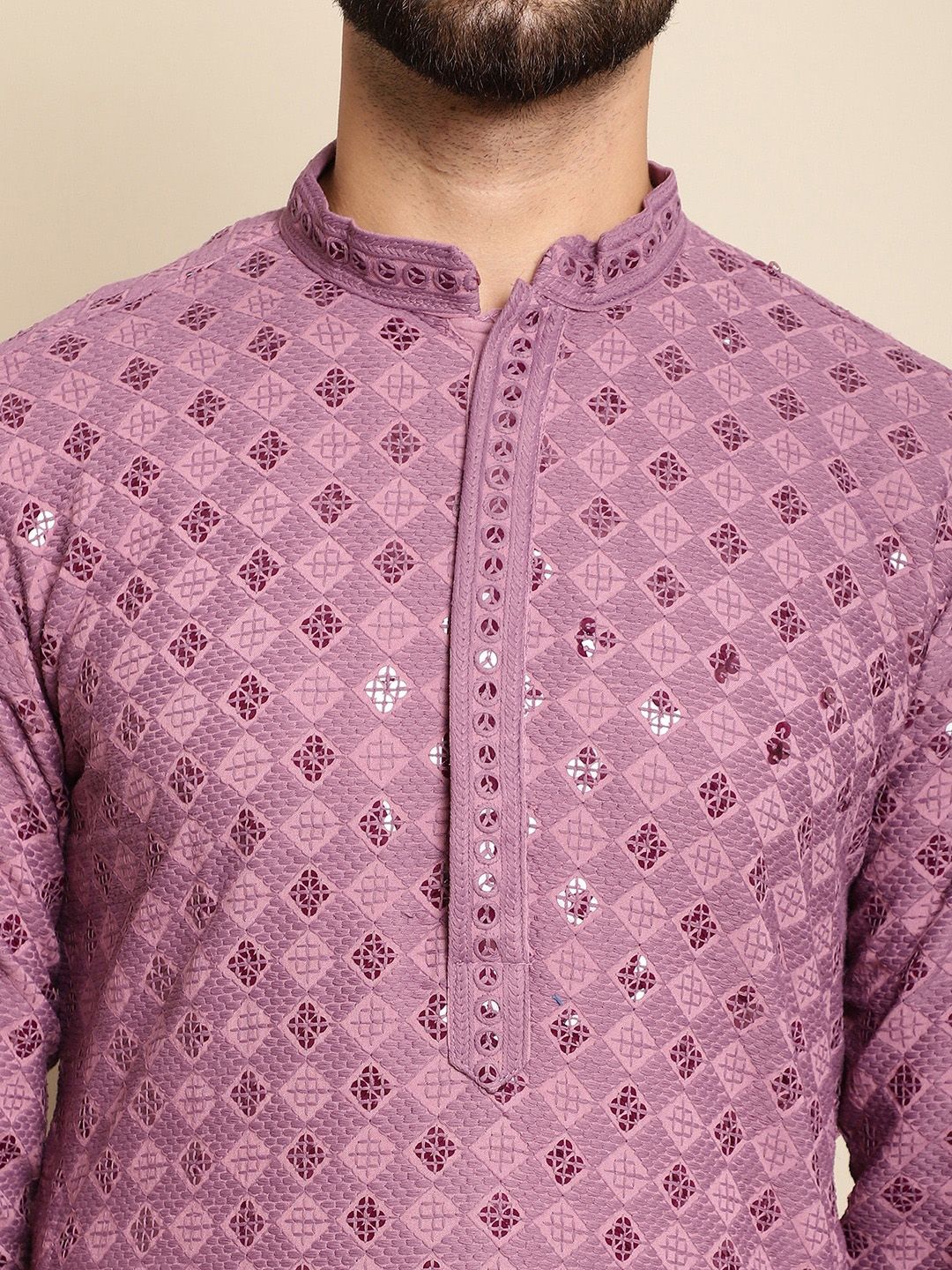 Anouk Geometric Embroidered Regular Thread Work Pure Cotton Kurta with Churidar