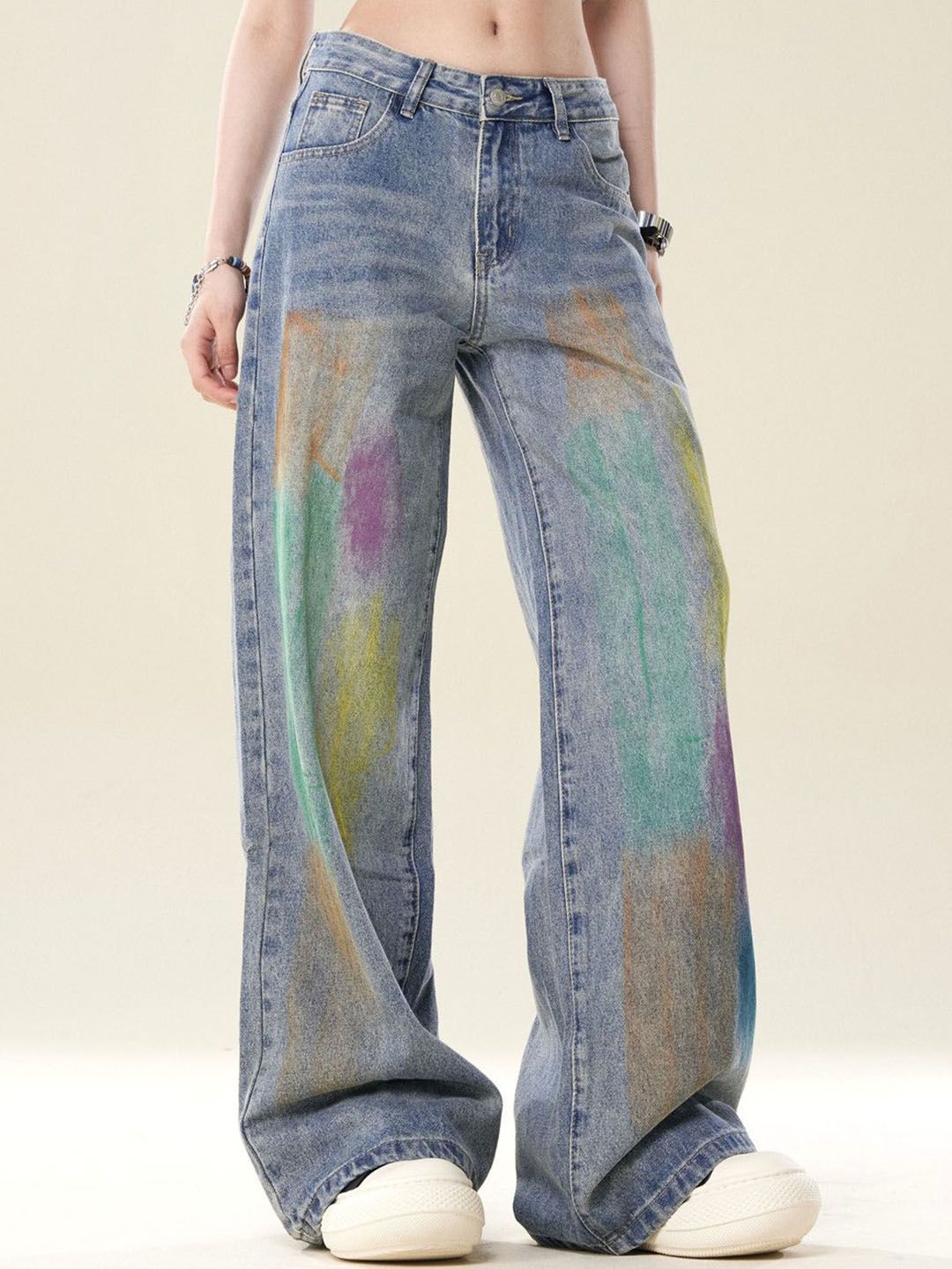 DressBerry Women Wide Leg Heavy Fade Mid-Rise Jeans