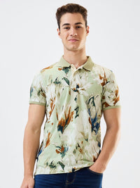 SPYKAR Men Floral Printed Polo Collar Cotton Slim Fit T-shirt