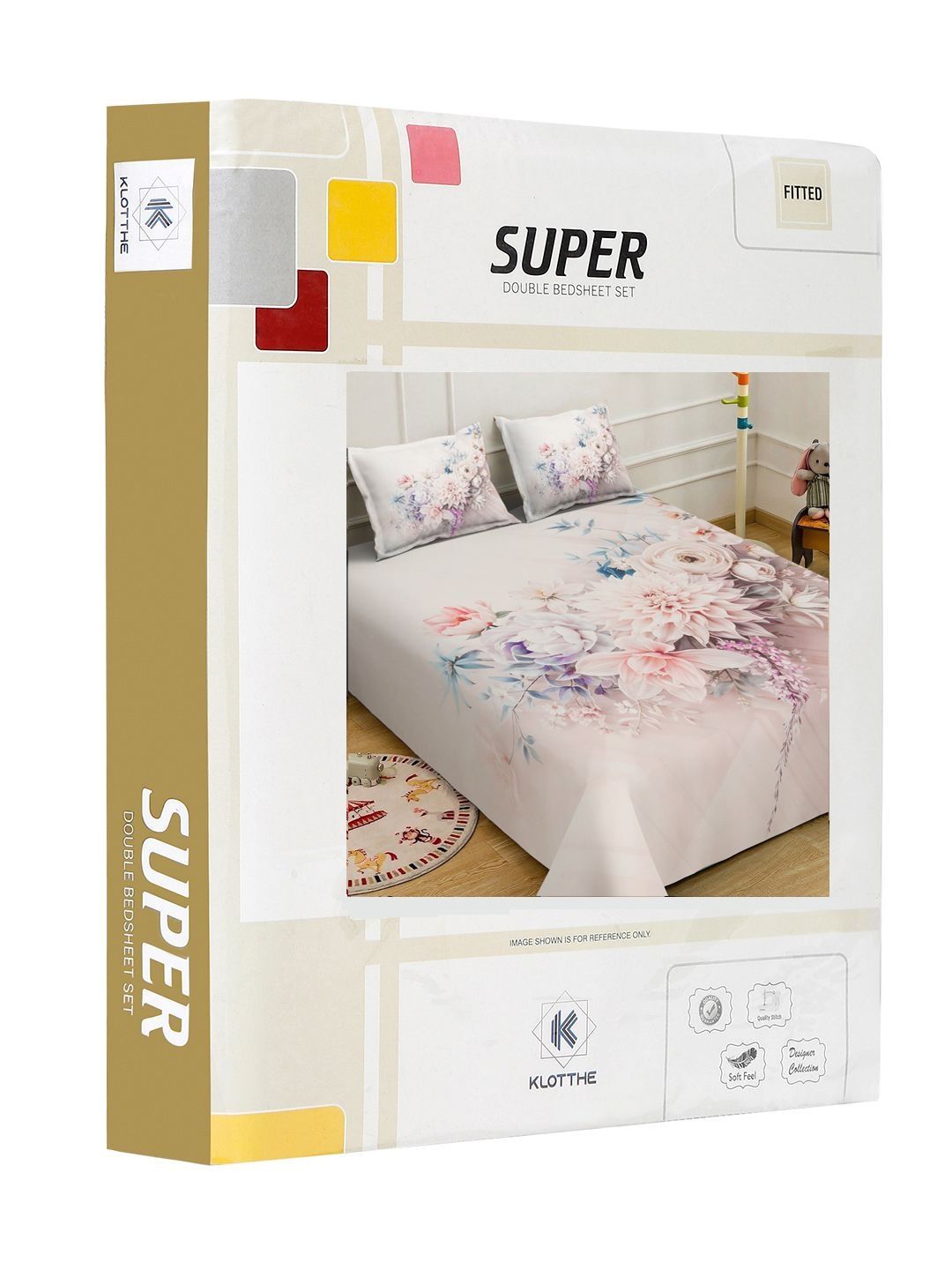 KLOTTHE Pink & White Floral Printed Fitted 300 TC King Bedsheet With 2 Pillow Cover