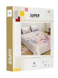 KLOTTHE Pink & White Floral Printed Fitted 300 TC King Bedsheet With 2 Pillow Cover
