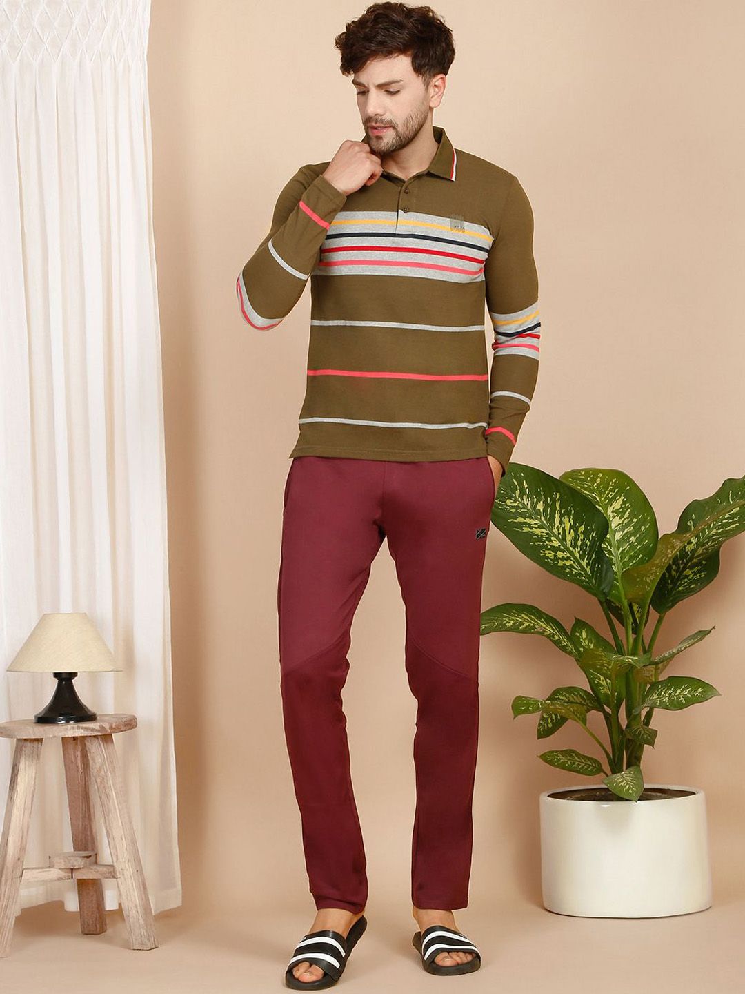 Sweet Dreams Men Striped Cotton Lounge T-Shirt