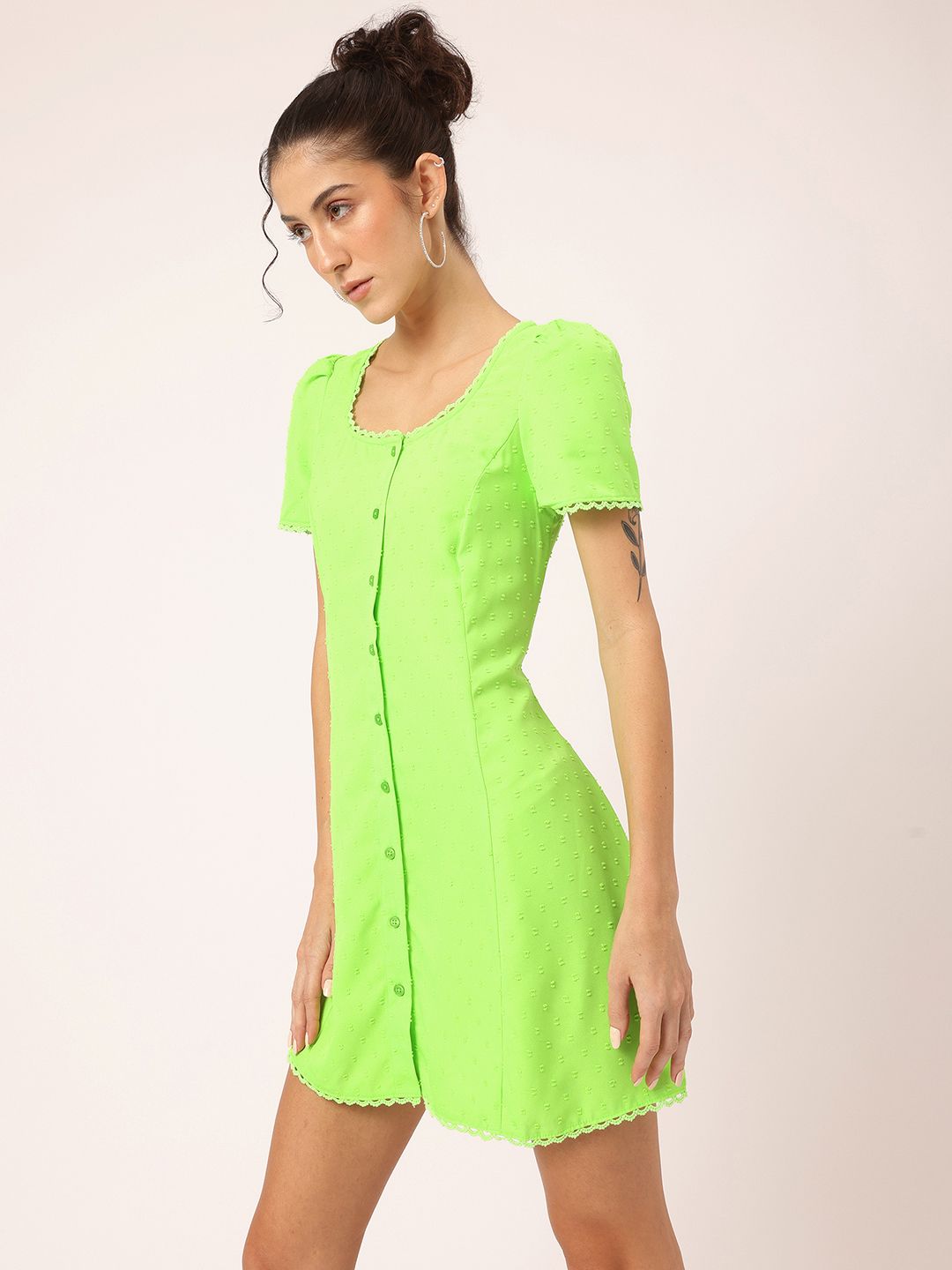 DressBerry Vibrant Essence Dobby Detail A-Line Mini Dress