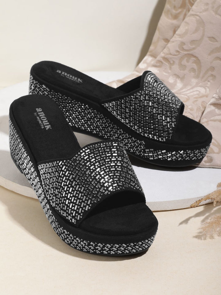 Anouk Embellished Open Back Flatform Heels