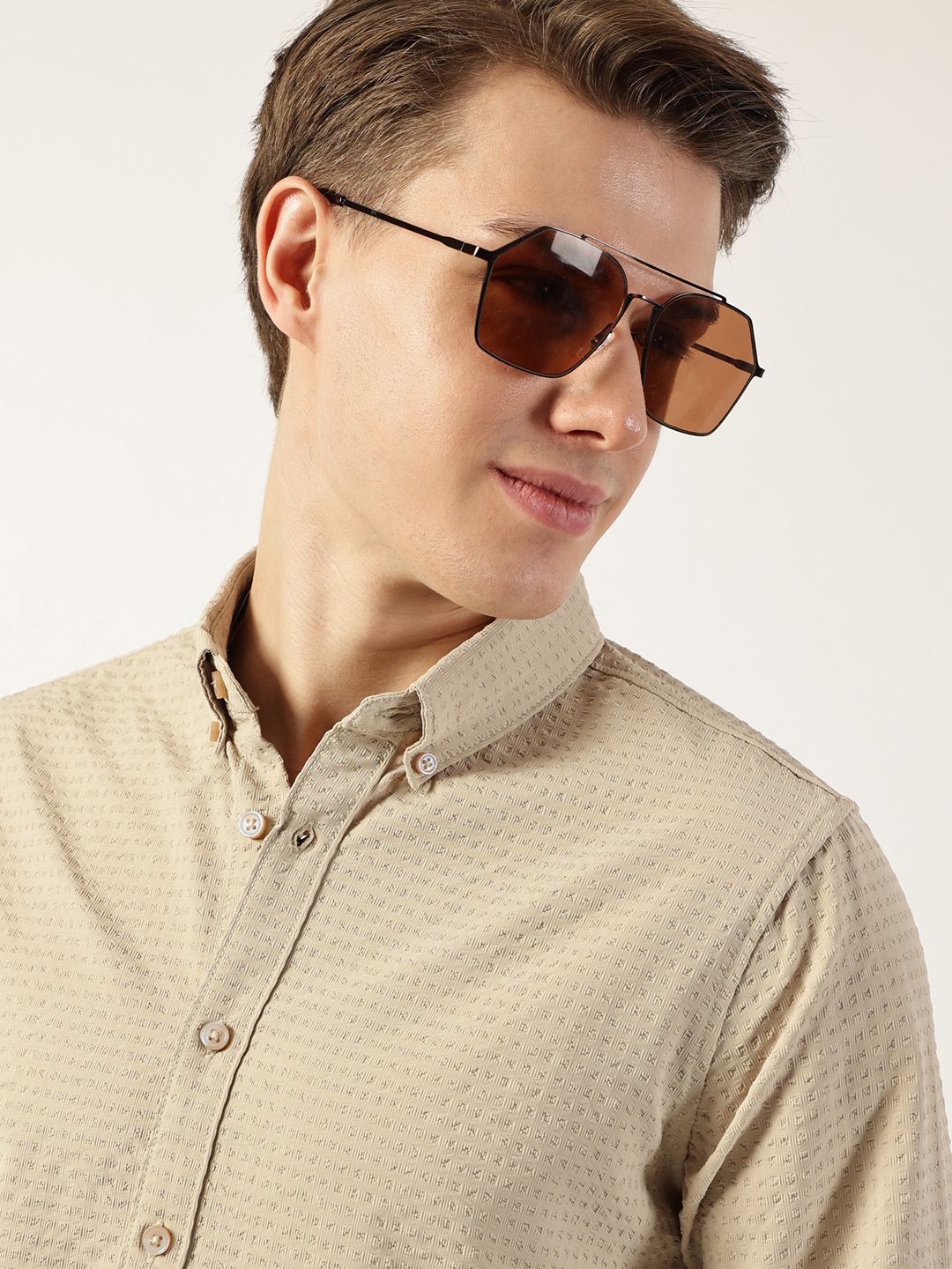 Thomas Scott Men Smart Button-Down Collar Textured Solid Slim Fit Casual Shirt