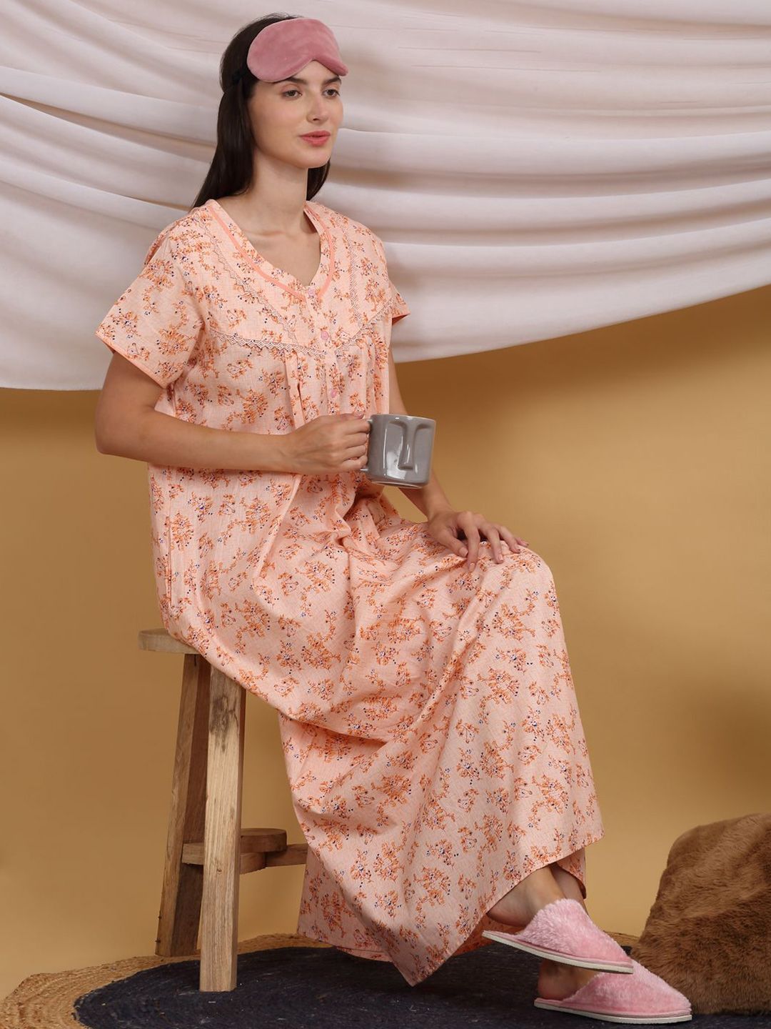 Sweet Dreams Floral Printed Pure Cotton Maxi Nightdress