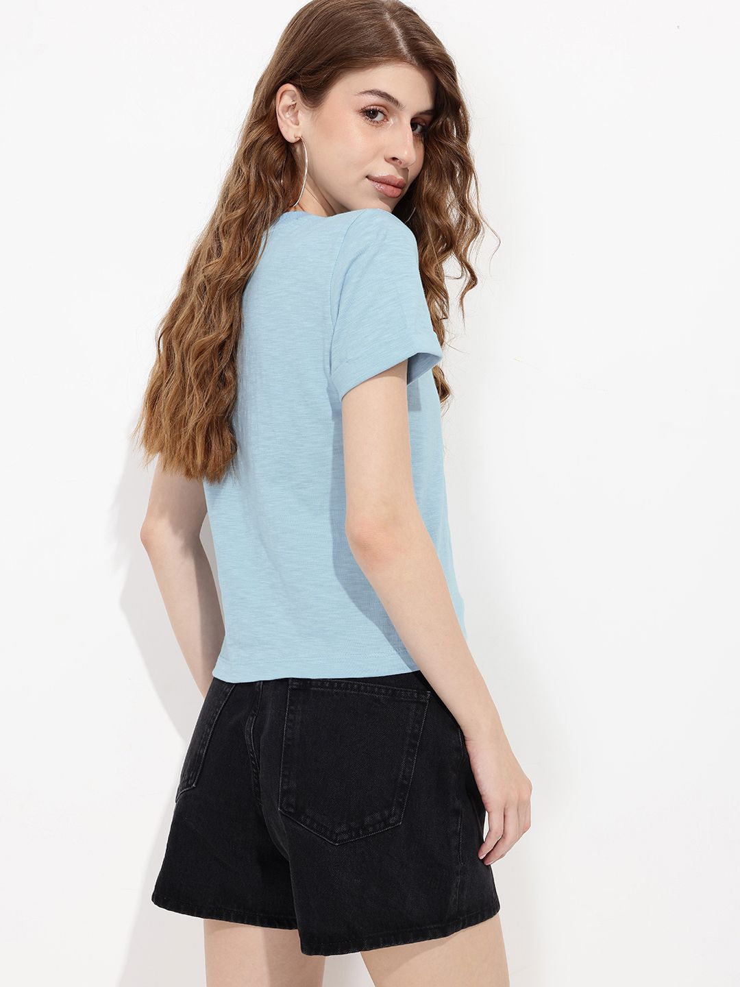 DressBerry Icy Blue Nature Inspired Printed T-shirt