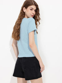 DressBerry Icy Blue Nature Inspired Printed T-shirt