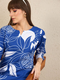 Indo Era Floral Printed Notch Neck Straight Kurta With Trousers