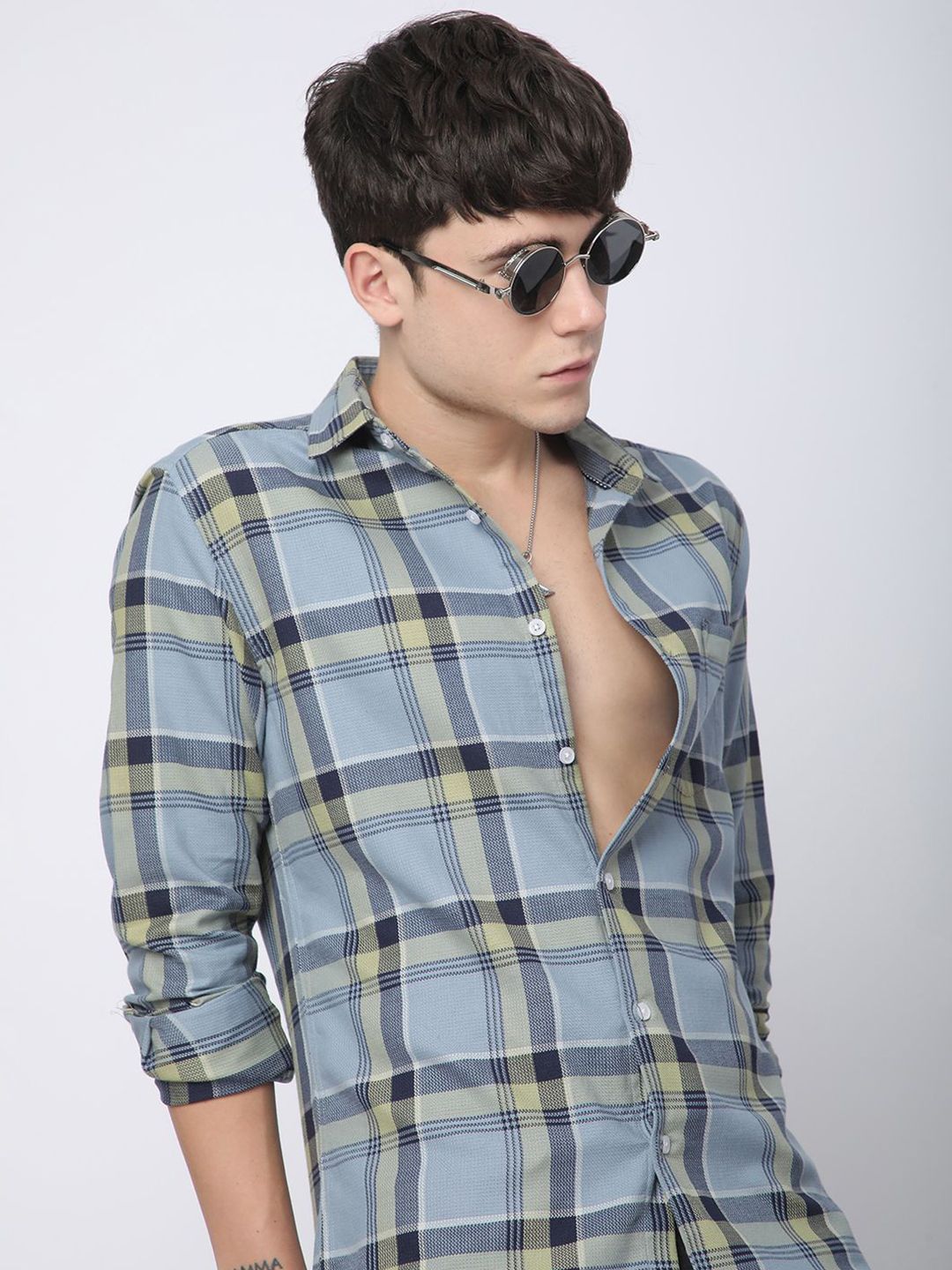 VASTRADO Men Classic Fit Spread Collar Tartan Checked Cotton Casual Shirt