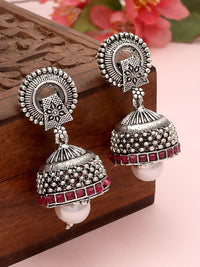 PANASH Mutiara Berbentuk Kubah Bersalut Perak & Jhumkas Beroksida Bertampal Batu