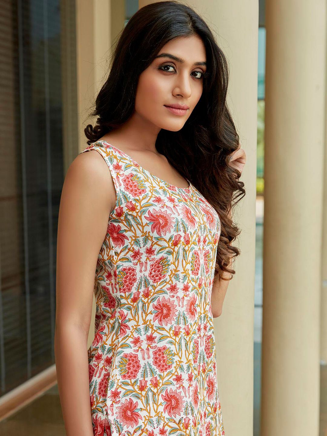 KALINI Floral Printed Gotta Patti Pure Cotton Kurta with Sharara