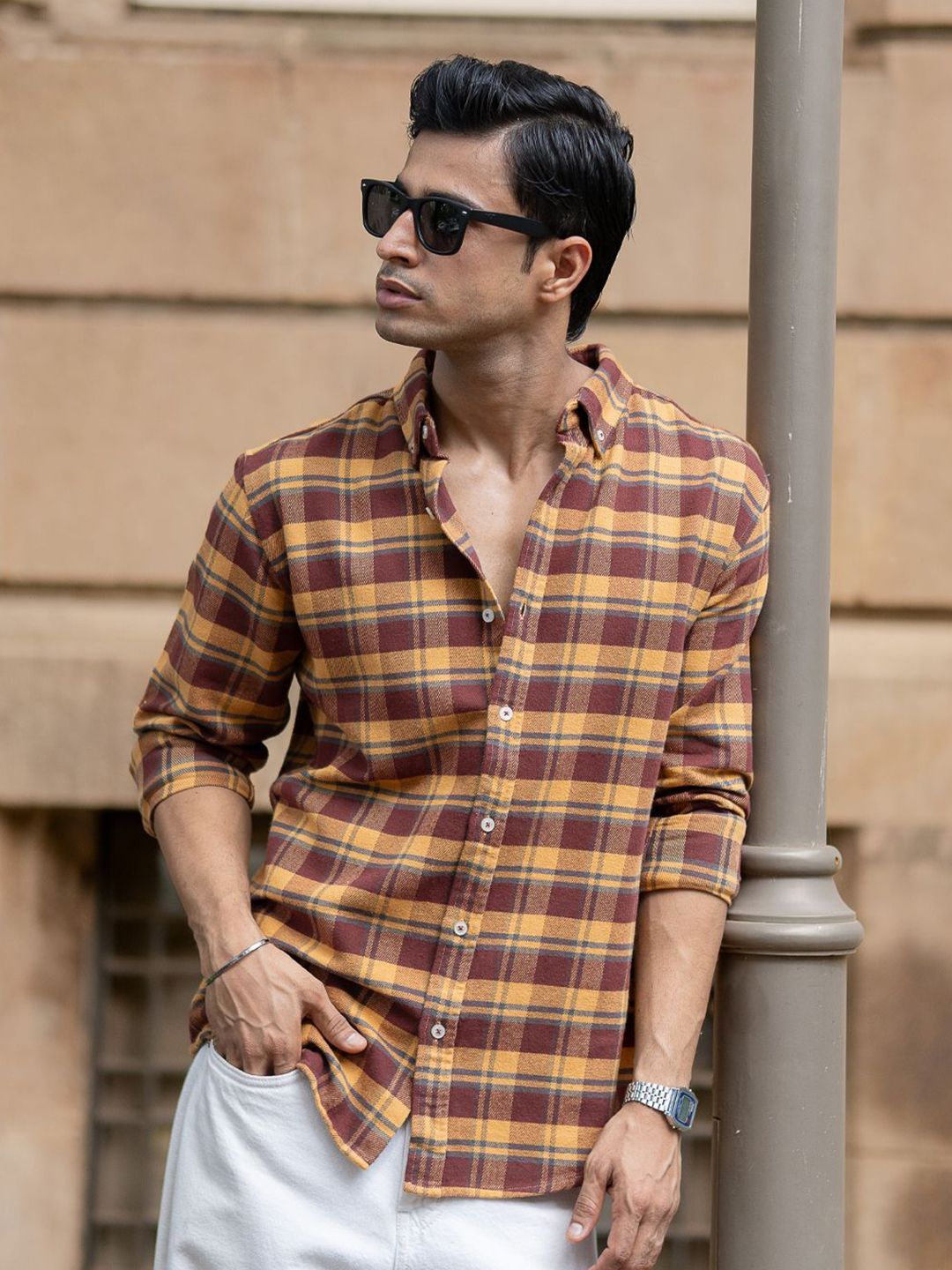Powerlook Tartan Checked Long Sleeves Pure Cotton Shirt