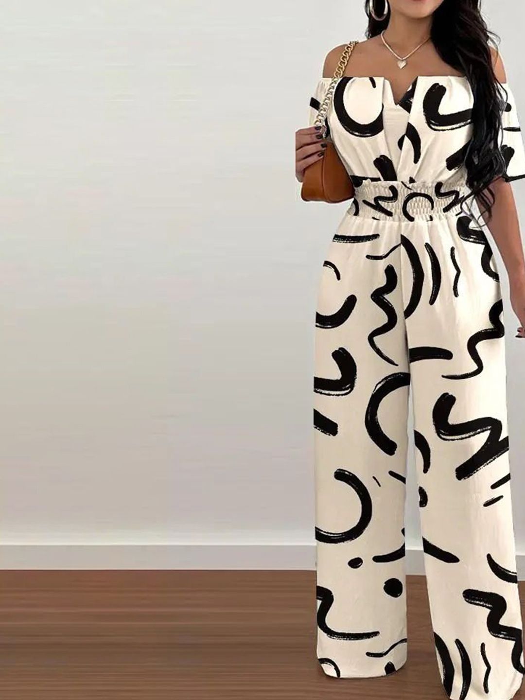 all about you Off-Shoulder Printed Basic Jumpsuit