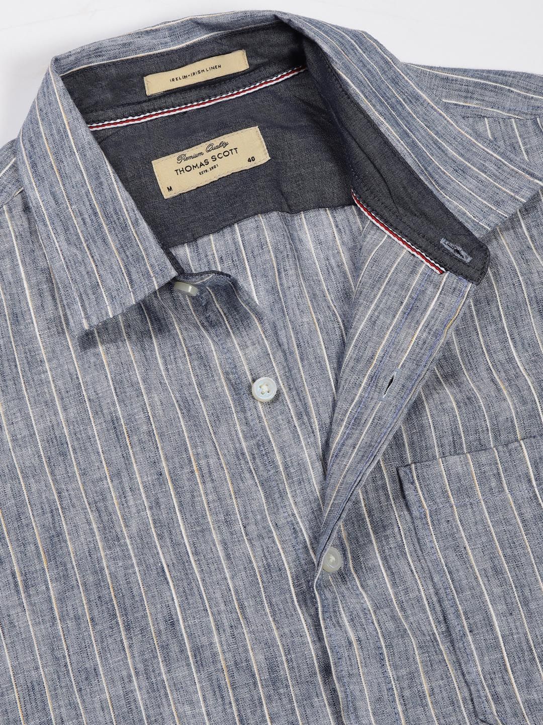Thomas Scott Men Classic Slim Fit Opaque Striped Casual Shirt