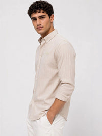 ADRO Men Beige Striped Regular Fit Casual Cotton Shirt