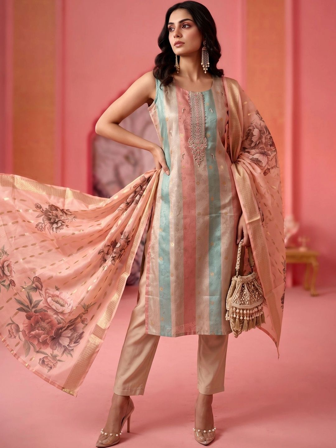 Mamicha Women Regular Thread Work Kurta with Trousers & With Dupatta
