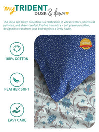 MYTRIDENT Coromandel Blue Dusk & Dawn Flat 144TC Queen Cotton Bedsheet Set
