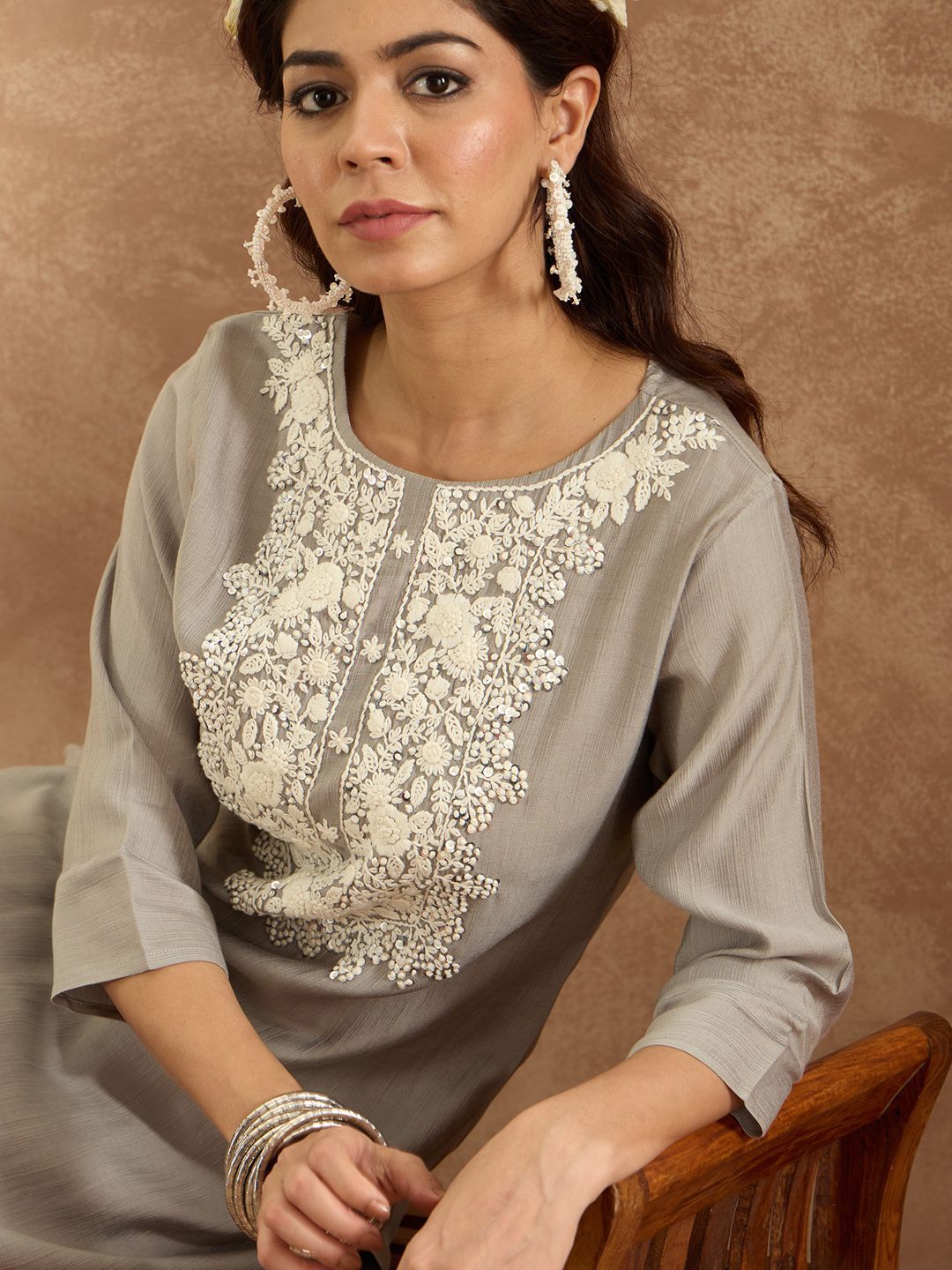 Indo Era Women Ethnic Motifs Embroidered Regular Thread Work Kurta with Trousers