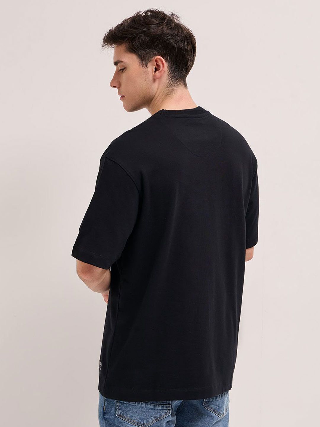 THE BEAR HOUSE Men Typography Printed Round Neck Pure Cotton Oversized T-shirt