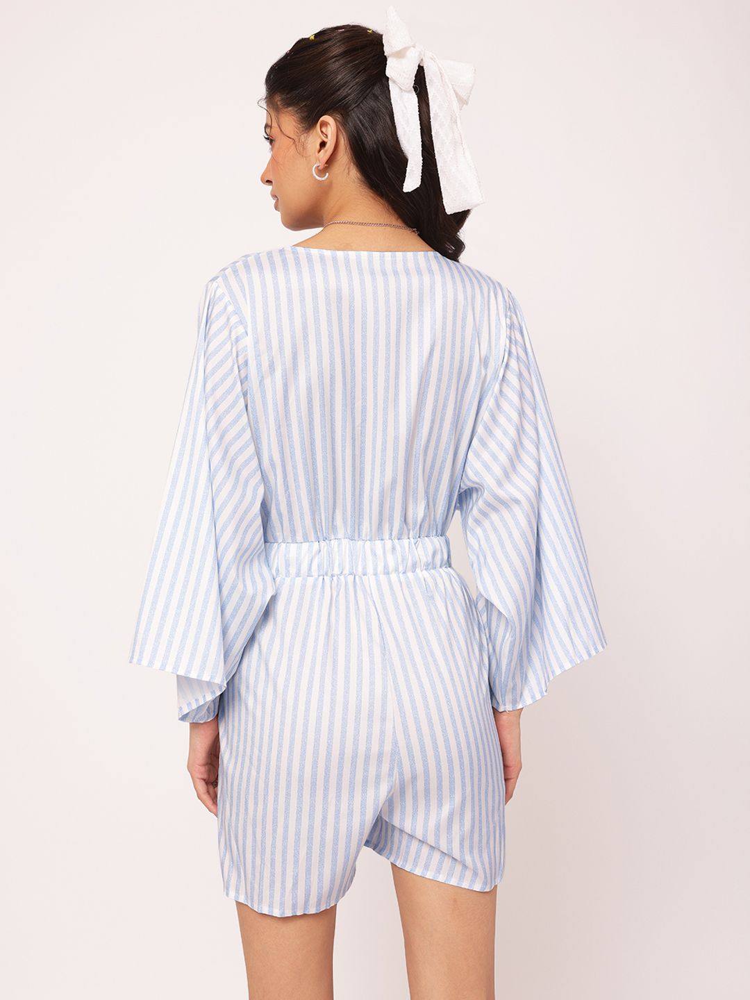DressBerry Sassy & Stylish Tie-Up Striped Flared Sleeves Playsuit