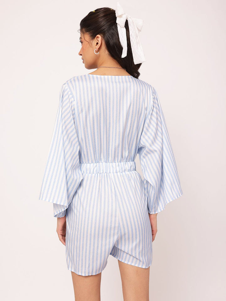 DressBerry Sassy & Stylish Tie-Up Striped Flared Sleeves Playsuit