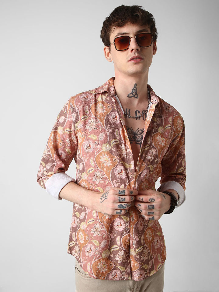 VASTRADO Men Classic Spread Collar Floral Printed Slim Fit Casual Shirt