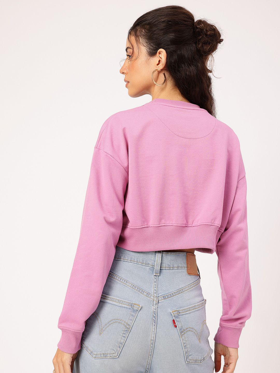 DressBerry Typography Printed Crop Pullover Sweatshirt