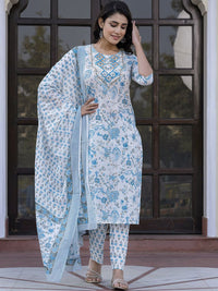 Kalini Paisley Bercetak Cermin Kerja Lurus Kurta Kapas Murni Dengan Seluar & Dupatta