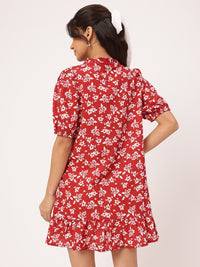 DressBerry Spring Romantics Floral Print Tie-Up Neck Mini Sheath Dress