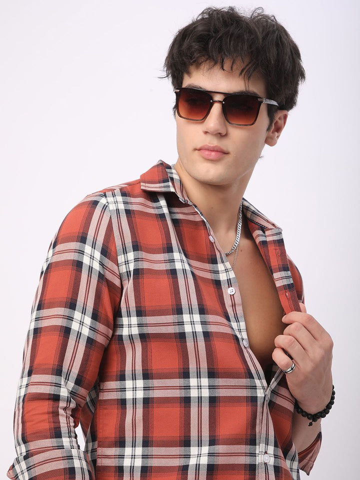 VASTRADO Men Classic Slim Fit Opaque Checked Casual Shirt
