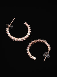 PANASH 925 Sterling Silver Rose Bersalut Emas Zirkonia Kubik Subang Setengah Gelung