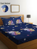 Myntra Elegant Homes Biru Watak Kartun Polycotton 300 TC Dilengkapi Cadar King Halus dengan 2 Sarung Bantal-106 x 106 inci
