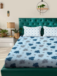 Myntra Elegant Homes Blue & White Floral 400 TC King Bedsheet with 2 Pillow Covers
