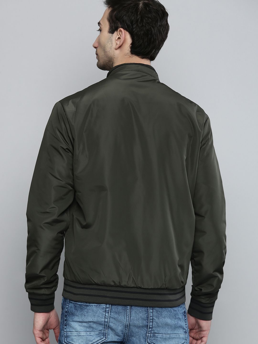 The Indian Garage Co Men Zip-Front Slim Fit Bomber Jacket