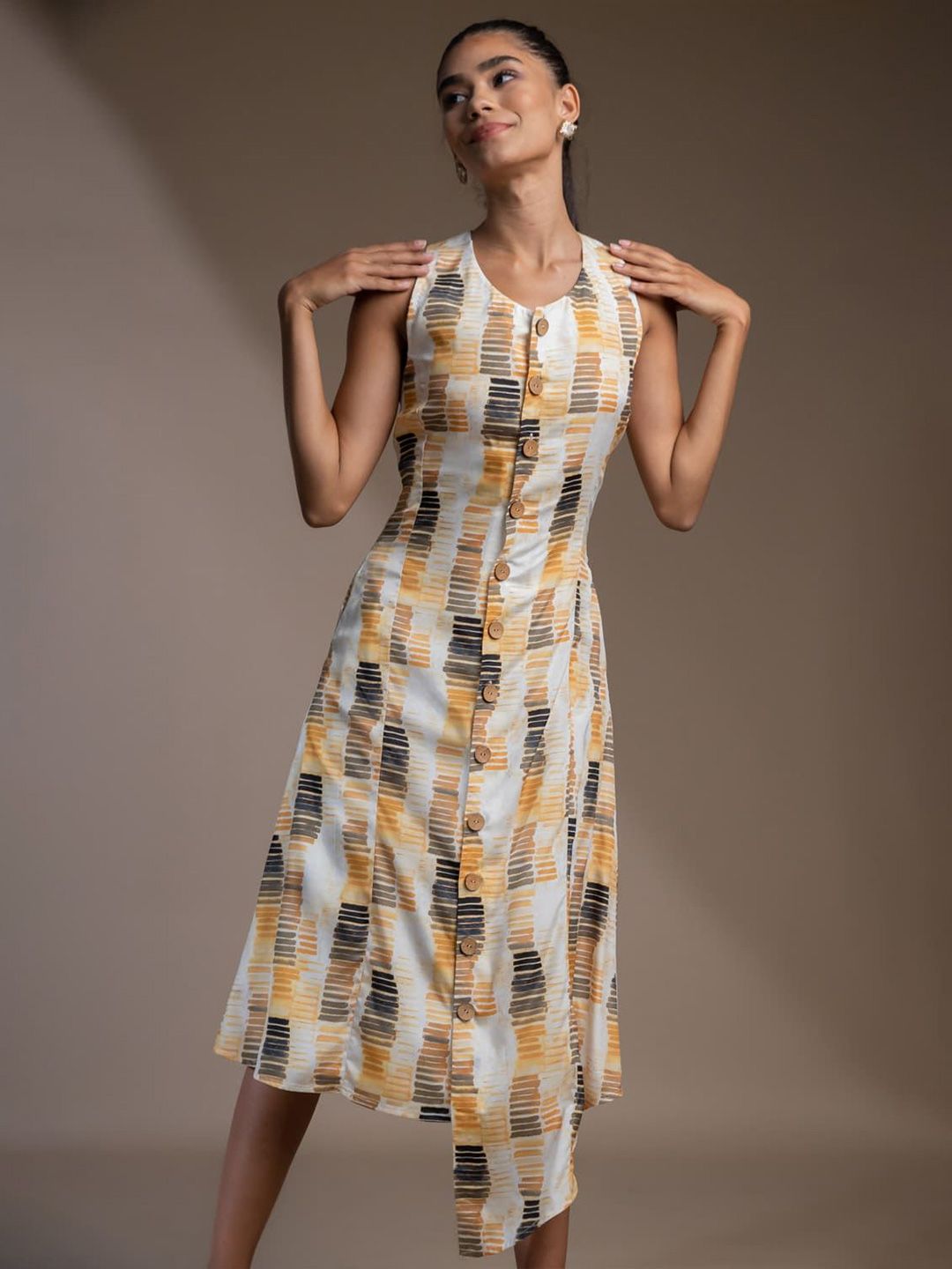 Mamicha Floral Print Crepe A-Line Dress