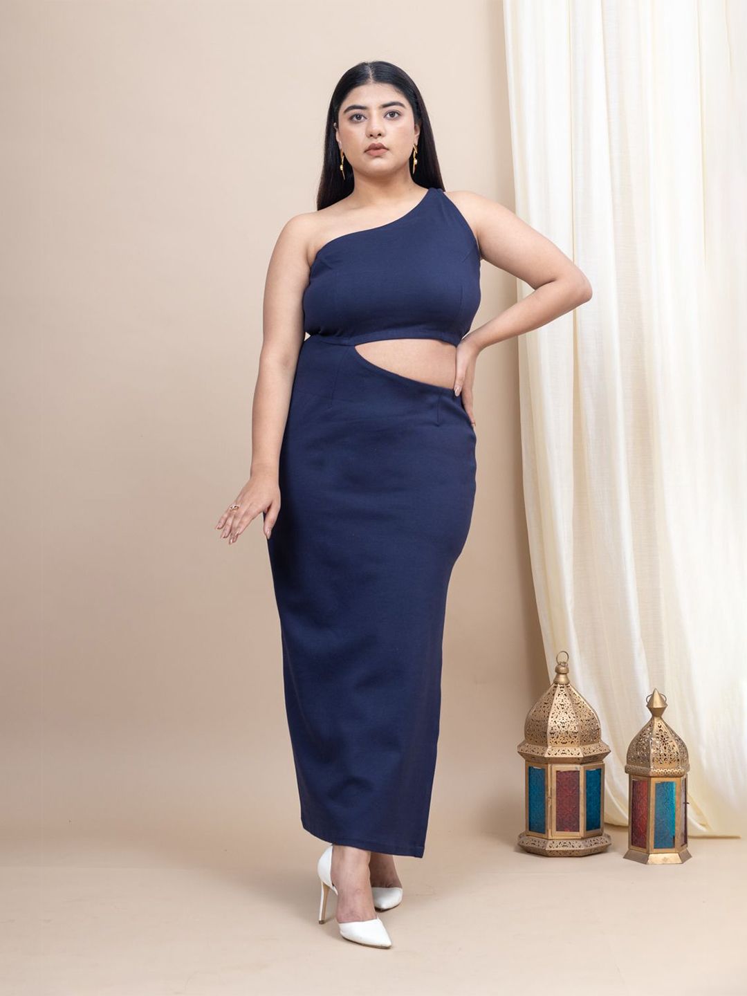 Mamicha Women One-Shoulder Cut-Out Detailed Bodycon Midi Dress