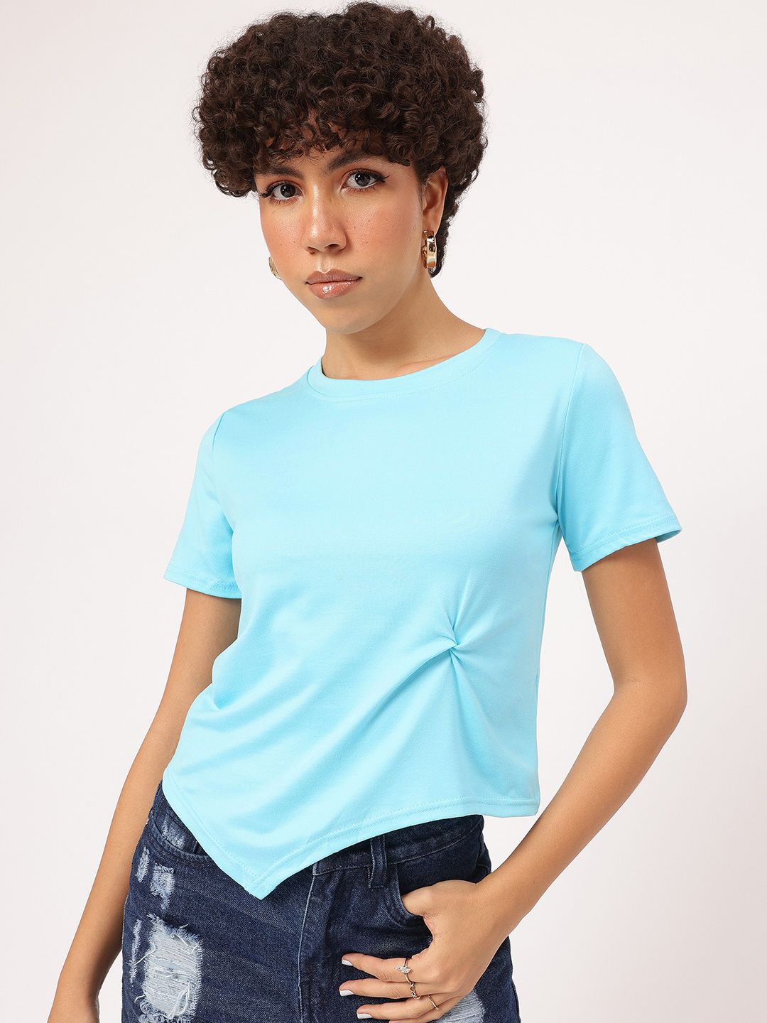 DressBerry Minimalism Essential Twisted Knot Asymmetric Hem T-shirt